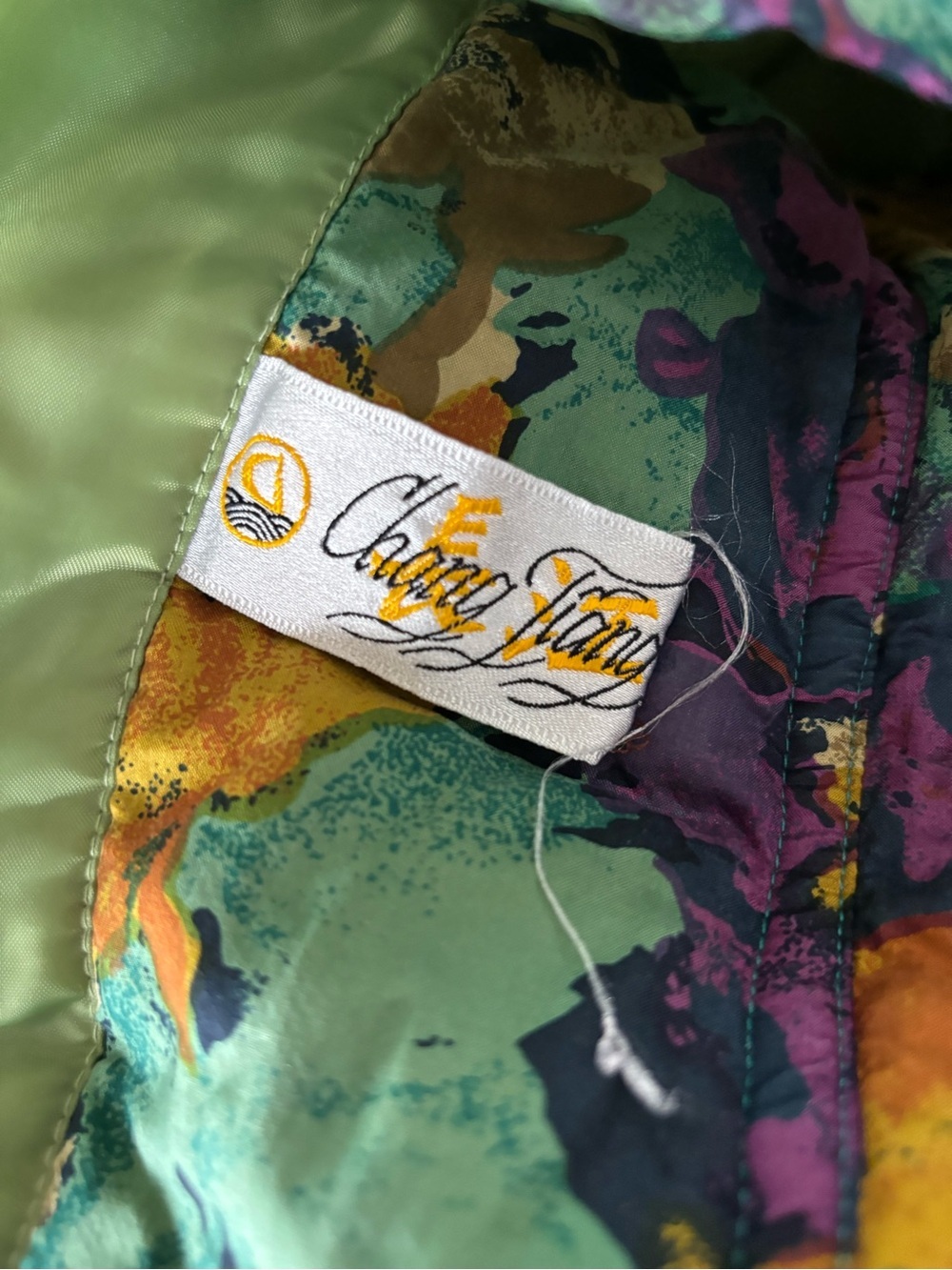 Vintage 100% Silk Rare Floral Utility Anorak Jacket in Green, Yellow & Purple - Picture 15 of 16